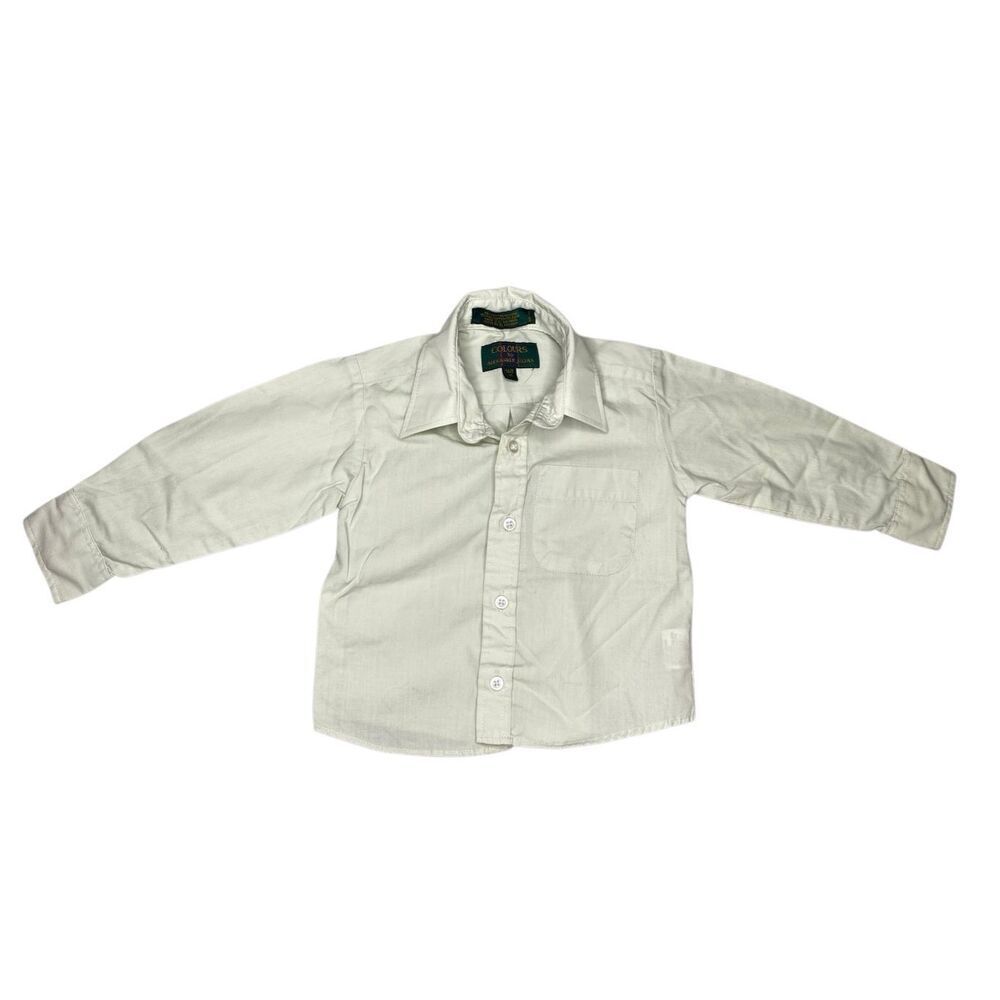 Alexander Julian Colours Button Up Dress Shirt Toddler Boys 2T Beige Green